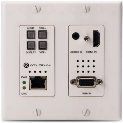 Atlona ATL-ATHDVS200TXWP Model Two-Input Wallplate Switcher; US two-gang enclosure for Decora style wallplate openings; 21 HDBaseT switcher with HDMI and VGA inputs; Ideal for the AT-HDVS-200-RX scaling receiver and Atlona HDBaseT-equipped switchers; HDBaseT transmitter for AV, Ethernet, power, and control up to 330 feet (100 meters); UPC 846352004644; Weight 0.5 lbs (AT HDVS 200 TX WP ATLONA AT-HDVS-200TX-WP ATHDVS200TXWP BTX)