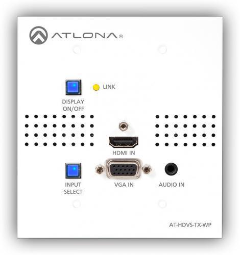 Atlona AT-HDVS-TX-WP HDMI and VGA/Audio to HDBaseT Switcher TX Wall Plate; Features an HDMI and VGA input with 3.5mm audio connector; Allows advanced HDMI display devices to be used with legacy VGA sources; Uses easy-to-integrate category cable for low-cost, reliable system installation; Selects active input when sources are connected or if there is a change in source power status; CE, FCC, RoHS, cULus for power supplies: : 1 x AT-HDVS-TX-WP (ATHDVSTXWP AT-HDVS-TX-WP AT-HDVS-TX-WP)