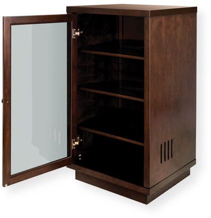 BellO ATC402 No Tools Assembly Dark Espresso Finish Wood Audio and Video Cabinet; Wood; Elegant enclosed tall design component tower; Accommodates at least 4 audio or video components; Real wood cabinet in beautiful Dark Espresso finish; Dark tinted tempered safety glass door panel allows for remote control use; UPC 748249104027 (ATC402 ATC-402 STAND-ATC402 ATC402-STAND ATC402-BELLO STAND-BELLO-ATC402)