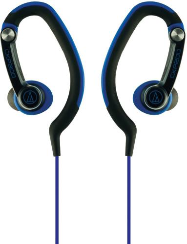 Audio Technica ATH-CKP200BL SonicSport In-ear Headphones - Blue; Ideal for active use, jogging, sports; Top-tier sound quality from pro audio leaders; Asymmetrical cable design keeps cable out of the way and helps prevent tangles; Type: Dynamic; Driver Diameter: 8.5 mm; Frequency Response: 20 - 23000 Hz; Maximum Input Power: 200 mW; Sensitivity: 100 dB/mW; Impedance: 16 ohms; Weight: 9 g; Cable: 0.6 m (2'), U-type; UPC 4961310118358 (ATHCKP200BL ATH-CKP200BL ATH-CKP200BL)