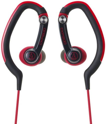 Audio Technica ATH-CKP200RD SonicSport In-ear Headphones - Red; Ideal for active use, jogging, sports; Top-tier sound quality from pro audio leaders; Asymmetrical cable design keeps cable out of the way and helps prevent tangles; Type: Dynamic; Driver Diameter: 8.5 mm; Frequency Response: 20 - 23000 Hz; Maximum Input Power: 200 mW; Sensitivity: 100 dB/mW; Impedance: 16 ohms; Weight: 9 g; Cable: 0.6 m (2'), U-type; UPC 4961310118365 (ATHCKP200RD ATH-CKP200RD ATH-CKP200RD)