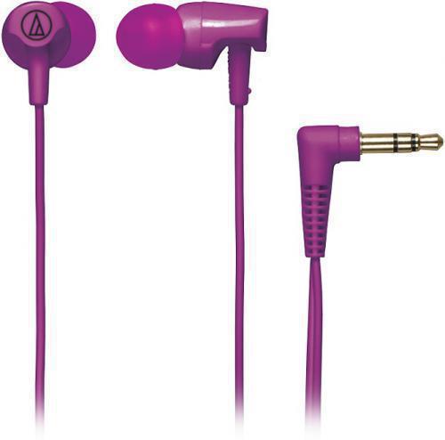 Audio Technica ATH-CLR100PL Clear In-Ear Headphones - Purple; Crystal-clear sound and excellent detail resolution; Easy-traveling audio performance with cord-wrap included; Comfortable long-wearing design; In-ear (canal-style) headphones; Type: Dynamic; Driver Diameter: 8.5 mm; Frequency Response: 20 - 25000 Hz; Maximum Input Power: 20 mW; Sensitivity: 103 dB; Impedance: 16 ohms; Weight: 3.4 g; Cable: 1.2 m Y-type; UPC 4961310119409 (ATHCLR100PL ATH-CLR100PL ATH-CLR100 PL)