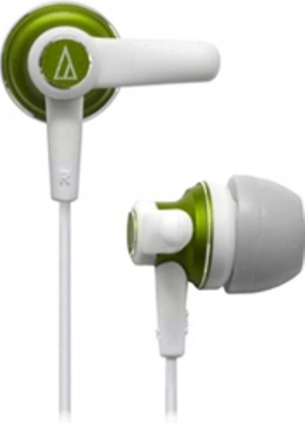 Audio-Technica ATH-CK6WGR Stereo Earphone, Green Color, Wired Connectivity Technology, 3.94ft Operating Distance, 16 Ohm Impedance, 15Hz Minimum Frequency Response, 28kHz Maximum Frequency Response, Gold Plated Plating, Earbud Earpiece Design, Binaural Earpiece, 0.42126