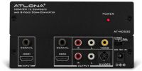 Atlona ATL-ATHD530 HDMI/DVI to Composite and S-Video Down-Converter; Automatically detects and down converts the incoming PC or HDTV resolution to NTSC or PAL formats; Supports high resolution HDTV input up to 1080p and PC input up to UXGA (1600x1200@60Hz); Output video format is selectable between Composite Video and S-Video; When the signal from HDMI or DVI source is HDCP, the Composite and S-Video outputs would be disabled (ATHD530 AT-HD530 AT-HD530 BTX) 