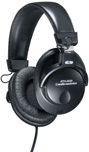 Audio-Technica ATHM30 Closed-back Dynamic Stereo Monitor Headphones, Frequency Response 20-20000 Hz, Maximum Input Power 1600 mW at 1 kHz, Sensitivity 100 dB, Impedance 65 ohms, Exceptional clarity and sonic accuracy for mixing, High power handling for tracking sessions, Circumaural design ensures superior isolation, 40 mm diameter drivers, UPC 042005125852 (ATH-M30 ATH M30)