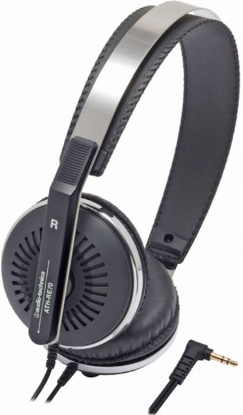 Audio Technica ATH-RE70BK headphones - Ear-cup, Ear-cup Headphones Form Factor, Dynamic Headphones Technology, Wired Connectivity Technology, Stereo Sound Output Mode, 10 - 24000 Hz Frequency Response, 100 dB/mW Sensitivity, 42 Ohm Impedance, 1.6 in Diaphragm, 1 x headphones -mini-phone stereo 3.5 mm Connector Type, UPC 042005169993 (ATHRE70BK ATH-RE70BK ATH RE70BK)