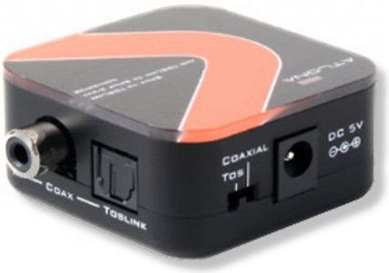 Atlona AT-AD2 Optical/Digital Coaxial 2-Way Converter; Compact size; Supports two-way conversion, Digital Coaxial to Toslink or Toslink to Coaxial; Supports audio input from 2 channels up to 5.1 channels; Select one input from Coaxial or Toslink input ports, and send S/PDIF audio signal to both Coaxial and Toslink output ports simultaneously; Dimensions 1.6