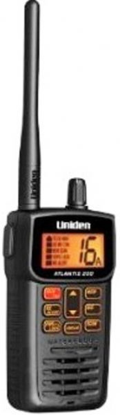 Uniden ATLANTIS-200 Handheld Marine Radio, Rugged polycarbonate case, 6 AAA 900 mAh NiMh Battery, Alkaline battery capable, 10 hours battery life, Dual and triple watch, Two TX Power Options - 1 Watt and 3.5 Watt, NOAA Weather alert, 10 WX Channels with 1050Hz Alert, Emergency 16/9 Channel with TRI, Memory Scan, Key Lock, Headset Compatible, UPC 050633501474 (ATLANTIS200 ATLANTIS-200 ATLANTIS 200)