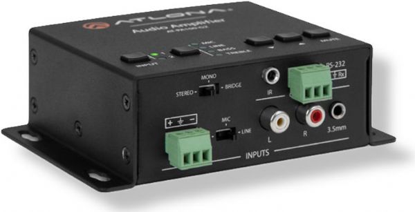 Atlona AT-PA100-G2 Stereo/Mono Audio Amplifier, Black Color; Energy efficient, Requiring less power; Use any microphone, Featuring a balanced 3-pin captive screw connector; 3 position input switch offers settings for 48V provides phantom power for condenser mics; Unbalanced line level inputs are provided on stereo RCA and 3.5mm TRS mini connectors; UPC 846352003913 (ATLONA-ATPA100G2 ATLONA-AT-PA100-G2 ATLONA AT PA100 G2 ATLONA ATPA100G2)