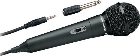 Audio Technica ATR1100 Cardioid Handheld Dynamic Microphone, 80Hz - 12kHz Frequency Response, Attached 10' Cable with Mini Connector, Mini to 1/4