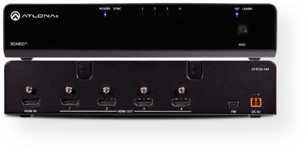 ATLONAATRON444 Model 4K HDR Four-Output HDMI Distribution Amplifier; 14 HDMI distribution amplifier; 4K/UHD capability at 60 Hz with 4:4:4 chroma sampling, plus support for HDR formats; HDCP 2.2 compliant; EDID management; Supports cascading up to eight units; UPC 846352004972; Weight 3.07 lbs (ATLONAATRON444 DEVICE AMPLIFIER DISPLAY SOUND)