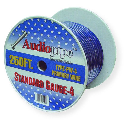Audiopipe Model PW4250-BL 250' 4 Gauge Oxygen Free Power Cable (Blue); 250 Foot Electric Cable; 4 Gauge; UPC 784644611999 (250' SPOOL 4 GAUGE CABLE BLUE WIRE AUDIOPIPE-PW4250-BL AUDIOPIPE4250-BL AUDIO4250BL)