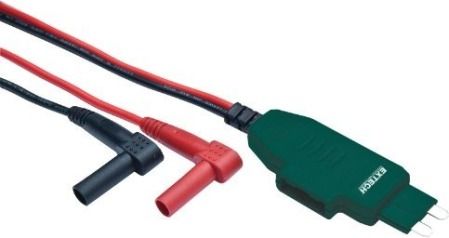 Extech AUT-TL Automotive ATC Fuse Adapter Test Leads, ATC-blade Connector Plug Into the Fuse Block, 20A/48VDC (10 Sec Max) Measuring Range, 2.6ft (80cm) Connector Cable with Standard Shrouded Right-angle Banana Plugs for use with Virtually any DMM with a 20A Current Input, 2% Accuracy, UPC 793950306000 (AUTTL AUT TL)