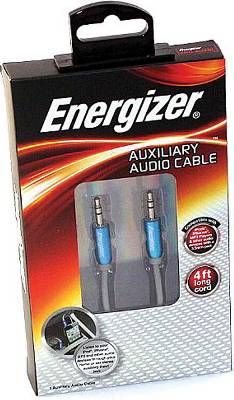 Energizer AUXBL Auxiliary Audio Cable, Blue, Dual Balance Conductors, Nickel Plated Contacts, 3.55mm Audio Devices, 4 Foot Cord Length, UPC 847181003594 (AUX-BL AUX BL)