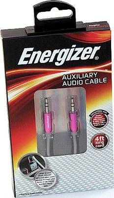 Energizer AUXPK Auxiliary Audio Cable, Pink, Dual Balance Conductors, Nickel Plated Contacts, 3.55mm Audio Devices, 4 Foot Cord Length, UPC 847181003570 (AUX-PK AUX PK)