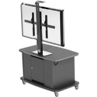 AVFi C2736-S  Monitor Cart + PM2-S Single Monitor Mount, For 37"-60" Monitors (200 Lbs. Max) With Camera Mounting Bracket Built In, Black; Tech Series Monitor Cart; Highly resistant black melamine furniture grade laminate; Rear door for easy access to equipment stored inside; Two rear panel cable access slots; Capable of supporting 500 lbs (225 kg); 4x 4" heavy duty casters for easy maneuvering; UPC N/A (AVFIC2736S AVFI C2736-S C2736 PM2-S BLACK) 