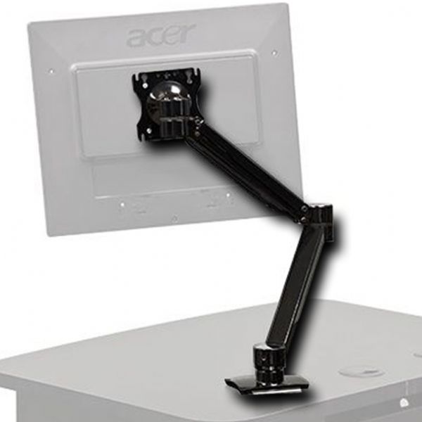 AVFI C900S Flat-Panel Mounts, Adjustable Single Monitor Arm Mounts Through Grommet Or Drilled Hole, Std VESA 75 mm And 100 mm, Ability To Support Up To 14 lbs, Black Finish; Low-profile mounting system and integrated cable management snap-on shroud; Multi-directional swivel system; Accommodates most 15