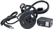 AVFi CUB3 Round Cable Well 1x AC Outlet + 1x USB Port, Black, Custom Cutout May Be Required (Extra Charges Apply); Offers a quick and convenient table top access to power and USB connection; 1 x 110V 10A outlet; 1 x USB port pass through or powered for USB charging; Side opens for adding additional cables/wires; 60 mm diameter cutout size; UPC N/A (AVFICUB3 AVFI CUB3 ROUND CABLE BLACK) 