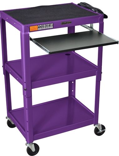 Luxor AVJ42KB-P Adjustable Height Steel Cart with Pullout Keyboard Tray, Purple; Roll formed shelves with powder coat paint finish; Tables are robotically welded; Cables pass through holes; 1/4