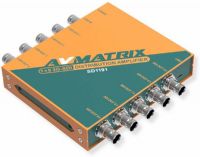 AVmatrix SD1191 SDI Reclocking Distribution Miniature Amplifier 1x9; 3G/HD/3G-SDI re-clocking distribution amplifier; Input signal automatically detected; Up to 400 meter (SD), 200 meter (HD), 120 meter (3G); It is also an ASI distributor amplifier that all input and outputs are compatible with ASI signal; Dimensions 4.94 x 4.09 x 0.96 Inches; Weight 1.32 pounds (AVMATRIXSD1191 AVMATRIX/SD1191 SD-1191 SD11-91) 