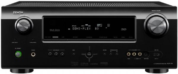 Denon AVR-791 Home Theater Receiver 7.1-Channel 1080p; Black; 90W per channel; 4 HDMI input (v 1.4a); 1 HDMI output (v 14.a); 3D Ready; 1080p scaling; 10Hz-100kHz Frequency Response; On Screen Display; Remote Control included; 15