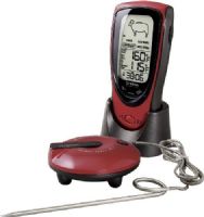Oregon Scientific AW131 Grill Right Wireless Talking BBQ Thermometer; Digital LCD screen with remote wireless probe to identify temperature/readiness of meat; Sensor has temperature range from 32°F to 572°F; Programmable entrée programs include beef, lamb, veal, hamburger, pork, turkey, chicken, and fish; UPC 734811406217 (AW-131 AW 131) 