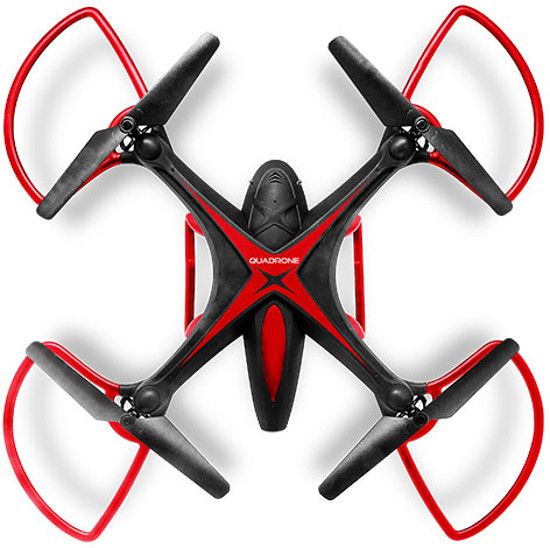 Quadrone AWQDRXHD Quadrone X HD; Black and Red; 6 Axis Gyro; 2.4GHZ RC; Headless mode; 360 Degree Turns, flips and rolls; Corner crash guards and landing gear included; 2MP camera, shoots photo and video; Control Distance: 300 feet; Rechargeable Drone Battery: 3.7 600mAh Li-PO Battery; Charging time 120 minutes; UPC 888255162182 (AWQDRXHD AW-QDRXHD QUADRONE-XHD QUADRONEXHD AWQDR-XHD AW-QDR-XHD)