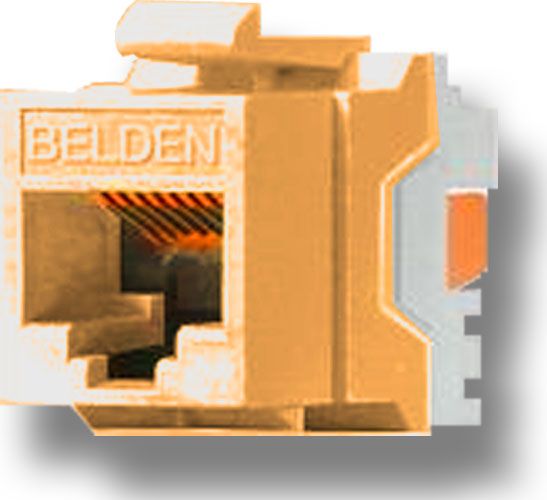 Belden Wire and Cable AX101311 TIA 606 CAT5e Modular Jack, 1 x RJ-45 Female Network, Orange Color, IDC termination, A/B universal wiring, Copper Alloy Contact Material, Gold Contact Plating, Female, Plastic Housing Material, Weight 0.024 Lbs, UPC N/A (BELDENAX101311 BELDEN AX101311 AX 101311 BELDEN-AX101311 AX-101311)