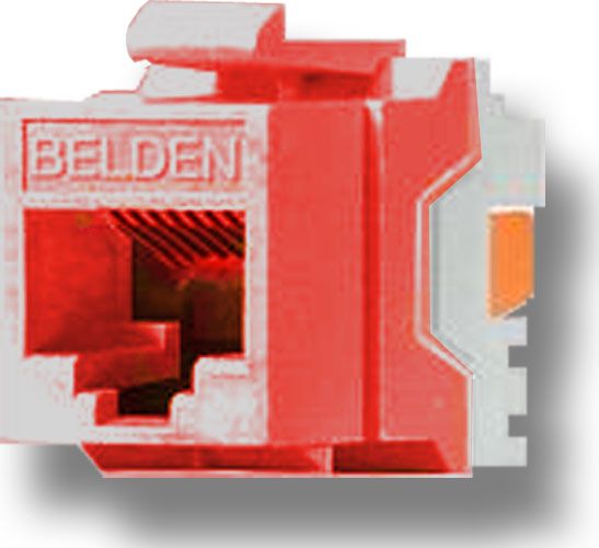 Belden Wire and Cable AX101312 TIA 606 CAT5e Modular Jack, 1 x RJ-45 Female Network, Red Color, IDC termination, A/B universal wiring, Copper Alloy Contact Material, Gold Contact Plating, Female, Plastic Housing Material, Weight 0.024 Lbs, UPC N/A (BELDENAX101312 BELDEN AX101312 AX 101312 BELDEN-AX101312 AX-101312)