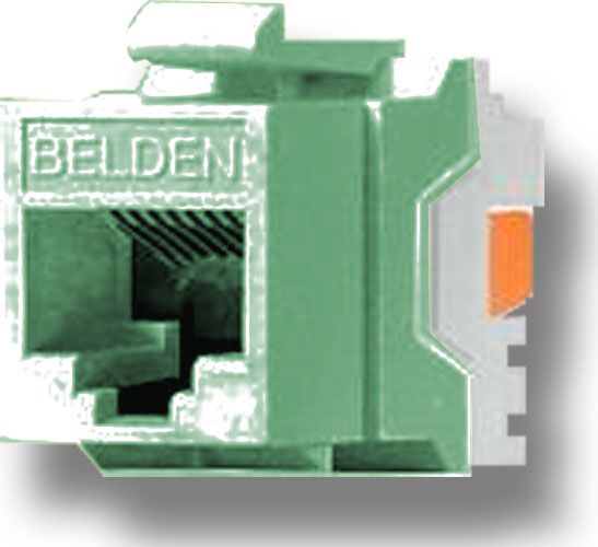 Belden Wire and Cable AX101314 TIA 606 CAT5e Modular Jack, 1 x RJ-45 Female Network, Green Color, IDC termination, A/B universal wiring, Copper Alloy Contact Material, Gold Contact Plating, Female, Plastic Housing Material, Weight 0.024 Lbs, UPC N/A (BELDENAX101314 BELDEN AX101314 AX 101314 BELDEN-AX101314 AX-101314)