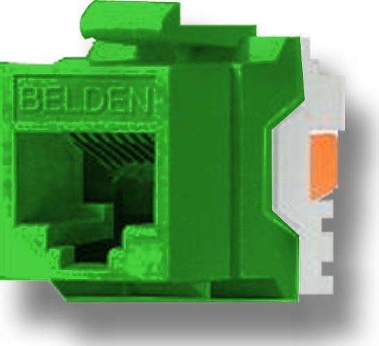 Belden Wire and Cable AX101325 TIA 606 CAT6e Modular Jack, 1 x RJ-45 Female Network, Green Color, IDC termination, A/B universal wiring, Copper Alloy Contact Material, Gold Contact Plating, Female, Plastic Housing Material, Weight 0.024 Lbs, UPC N/A (BELDENAX101325 BELDEN AX101325 AX 101325 BELDEN-AX101325 AX-101325)