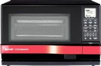 Sharp AX-1100R SuperSteam Oven 1.0 cu. ft. Countertop SteamWave Microwave, 900 Watts Steam Engine Heater Wattage, 1,100 Watts Grill Heater Wattage, 900 Watts Microwave Output Wattage, 11 Microwave Variable Power Levels, 3 Programmable Stages, LCD Display Display, Countertop Configuration, Steam Clean Cycle Cleaning, Vegetables, Fish/Seafood, Poached Eggs Steam, UPC 074000618503, Black with Red Accents (AX1100R AX-1100R AX 1100R) 