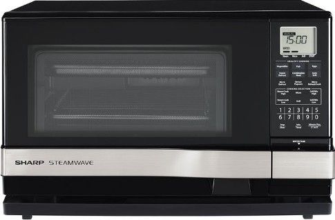 Sharp AX1100S SuperSteam Oven - Countertop SteamWave Microwave Oven, 900 Watts Steam Engine Heater Wattage, 1,100 Watts Grill Heater Wattage, 1.0 Cu. Ft. Oven Capacity, 900 Watts Microwave Output Wattage, 11 Microwave Variable Power Levels, 3 Programmable Stages, LCD Display Display, Steam Clean Cycle Cleaning, Steam Clean Cycle Cleaning, Countertop Configuration, 6 Sensor Cook Settings, Reheat, Popcorn Microwave, UPC 074000618510 (AX1100S AX-1100S AX 1100S AX1100-S AX1100 S)