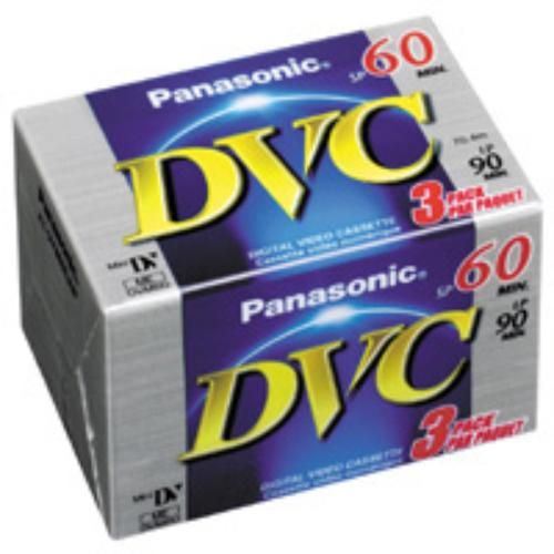 Panasonic AY-DVM60EJ3P Three-pack Brick of 60-minute DVC (Mini DV) Tapes, Length (m) 70.4, Thickness (micrometer) 7, Width (mm) 6.35, Coercivity (KA/m) 120, Output Level (21 MHz) more than -1, Frequency Response (21/10.5 MHz) (dB) within + or - 2, Over write (10.5/21 MHz) (dB) less than 2, C/N (21 MHz) (dB) more than -2, UPC 037988012145 (AYDVM60EJ3P AY DVM60EJ3P)