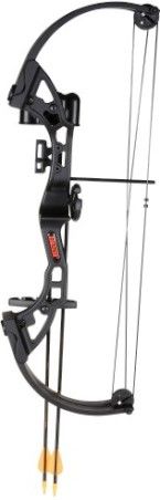 Bear Archery AYS300BR Brave Black Right Hand Bear Bow Set; 8 & Up Suggested Age Range; 26in. Axle-to-Axle; 13.5-19in. Draw Length; Peak weight from 15 up to 25 lbs.; Durable Composite Limbs and Riser; 5.5in. Brace Height; 65% Let Off; Includes: (2) Safetyglass Arrows, Armguard, 2-Piece Arrow Quiver, Finger Tab, Whisker Biscuit Arrow Rest, 1-Pin Sight and Temporary Tattoo; UPC 754806143514 (AYS-300BR AYS 300BR AYS300-BR AYS300 BR)