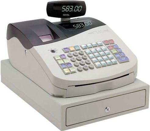 Alpha 583CX Electronic Alpha-Numeric Cash Register, 1,000 PLUs & 99 Departments, 20 department keys, 26 clerk I.D. system, Pop-up, rotate & tilt rear display, Thermal printer, 4 tax rates, 4 bill slot tray, 5 coin slot tray (583CX 583-CX 583 CX)