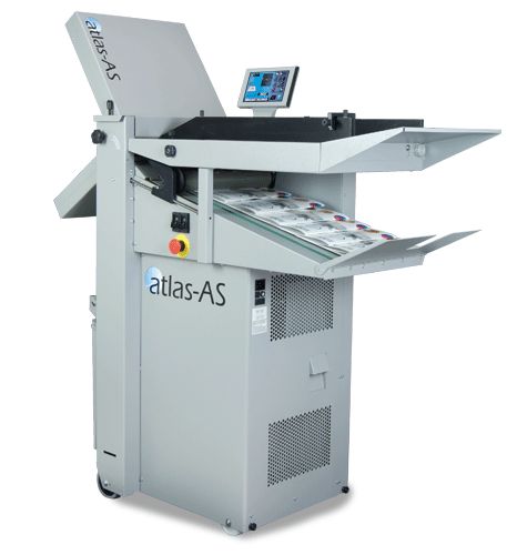 Formax Atlas-AS Air-Feed Document Folder; High-Speed Output: Large jobs are processed quickly at speeds of up to 27,500 pieces per hour; Powerful Air Suction Feed Table: Handles a variety of coated and non-coated stock, in a range of paper weights and sizes, up to 26.5 in length; 7 Color Touchscreen Control Panel: Program and make adjustments quickly and easily with graphics-based menus; Weight 265 Lbs (ATLASAS ATLAS-AS)
