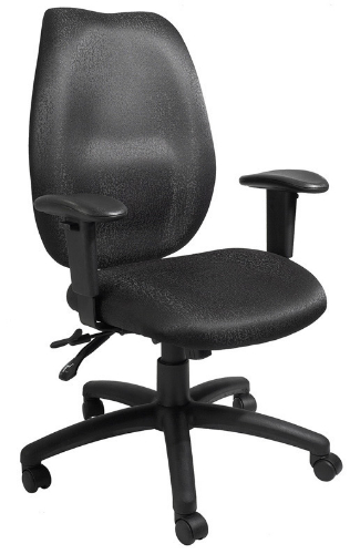 Boss Office Products B1002-BK High Back Task Chair, Black, High-back styling upholstered with commercial grade fabric, Adjustable height armrests with soft polyurethane, Hooded double wheel casters. Pneumatic gas lift seat height adjustment, Adjustable tilt tension control, Frame Color: Black, Cushion Color: Blue, Arm Height: 24.5