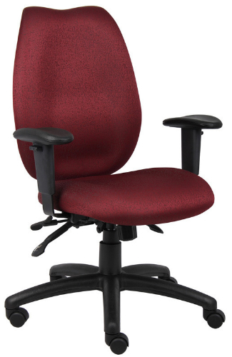 Boss Office Products B1002-BY High Back Task Chair, Burgundy, High-back styling upholstered with commercial grade fabric, Adjustable height armrests with soft polyurethane, Adjustable tilt tension control, Seat tilt lock allows the seat to lock throughout the tilt range, Frame Color Black, Cushion Color Burgundy, Arm Height: 24.5