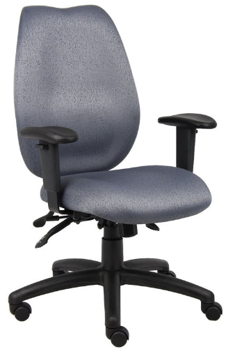 Boss Office Products B1002-SS-GY High Back Task Chair with Seat Slider, Grey, High-back styling upholstered with commercial grade fabric, Adjustable height armrests with soft polyurethane, Adjustable tilt tension control, Seat tilt lock allows the seat to lock throughout the tilt range, Frame Color: Black, Cushion Color: Blue, Arm Height: 24.5
