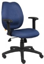 Boss Office Products B1014-BE Blue Task Chair W/ Adjustable Arms, Mid-back styling with firm lumbar support, Elegant styling upholstered with commercial grade fabric, Sculptured seat cushion made from molded foam that contour to the shape of your body, Optional adjustable height armrests, Adjustable tilt tension that accommodates all different size users, Fabric Type: Task, Frame Color: Black, Cushion Color: Blue, Seat Size: 20" W x 19" D, UPC 751118101430 (B1014-BE B1014-BE B1014-BE) 