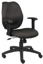 Boss Office Products B1014-BK Black Task Chair W/ Adjustable Arms, Mid-back styling with firm lumbar support, Elegant styling upholstered with commercial grade fabric, Sculptured seat cushion made from molded foam that contour to the shape of your body, Optional adjustable height armrests, Adjustable tilt tension that accommodates all different size users, Fabric Type: Task, Frame Color: Black, Cushion Color: Black, Seat Size: 20" W x 19" D, UPC 751118101416 (B1014-BK B1014-BK B1014-BK) 
