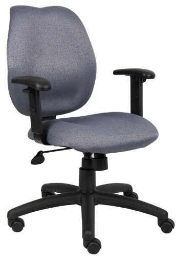Boss Office Products B1014-GY Grey Task Chair W/ Adjustable Arms, Mid-back styling with firm lumbar support, Elegant styling upholstered with commercial grade fabric, Sculptured seat cushion made from molded foam that contour to the shape of your body, Optional adjustable height armrests, Adjustable tilt tension that accommodates all different size users, Fabric Type: Task, Frame Color: Black, Cushion Color: Grey, Seat Size: 20