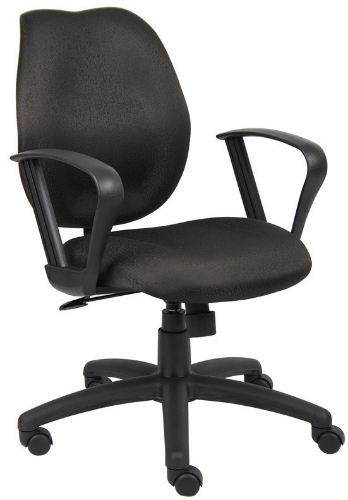 Boss Office Products B1015-BK Black Task Chair W/Loop Arms, Elegant styling upholstered with commercial grade fabric, Standard loop arms, Large 27