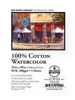 Bee Paper B1152P5-2230 100% Cotton Watercolor Sheets 22" x 30" 90lb; 100% cotton, neutral pH, cold pressed watercolor sheets are an excellent value; Quality is equal to imported sheets; however, the Aquabee watercolor paper is priced right for everyday use by the student to professional watercolorist!; UPC 718224014290 (BEEPAPERB1152P52230 BEEPAPER-B1152P52230 BEE-PAPER-B1152P5-2230 BEE/PAPER/B1152P52230 B1152P52230 WATERCOLOR PAINTING) 