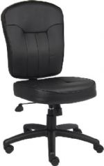 Boss Office Products B1560 Black Leather Task Chair, Mid-back task chair with extra large seat and back cushions, Beautifully upholstered in black LeatherPlus, LeatherPlus is leather that is polyurethane infused for added softness and durability, Pneumatic gas lift seat height adjustment, Dimension 27 W x 27 D x 40.5-44 H in, Frame Color Black, Cushion Color Black, Seat Size 20" W x 20" D, Seat Height 19.5"-23" H, UPC 751118156010 (B1560 B15-60 B-1560) 