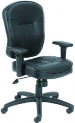 Boss Office Products B1561 Black Leather Task Chair W/ Wild Arms, Mid-back task chair with extra large seat and back cushions, Beautifully upholstered in black LeatherPlus, LeatherPlus is leather that is polyurethane infused for added softness and durability, Pneumatic gas lift seat height adjustment, Dimension 27 W x 27 D x 40.5-44 H in, Frame Color Black, Cushion Color Black, Seat Size 20" W x 20" D, Seat Height 19.5"-23" H, UPC 751118156119 (B1561 B15-61 B-1561) 