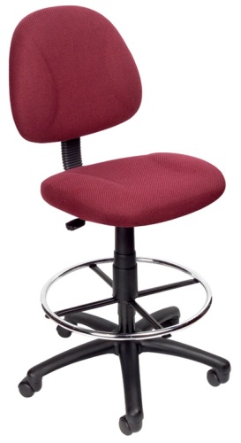 Boss Office Products B1615-BY Drafting Stool (B315-By) W/Footring - Burgundy, Contoured back and seat help to relieve back-strain, Pneumatic gas lift seat height adjustment, Large 27