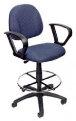 Boss Office Products B1616-BE Drafting Stool (B315-Be) W/Footring And Adjustable Arms, Contoured back and seat help to relieve back-strain, Pneumatic gas lift seat height adjustment, Large 27" nylon base for greater stability, Hooded double wheel casters, Dimension 25 W x 25 D x 44.5-49.5 H in, Fabric Type Tweed, Frame Color Black, Cushion Color Blue, Seat Size 17.5" W x 16.5" D, Seat Height 26.5"-31.5" H, Arm Height 33.5-41.5" H, UPC 751118161632 (B1616BE B1616-BE B1616BE) 