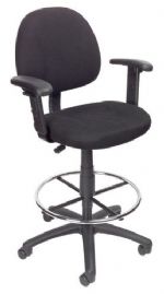 Boss Office Products B1616-BK Drafting Stool (B315-Bk) W/Footring And Adjustable Arms, Contoured back and seat help to relieve back-strain, Pneumatic gas lift seat height adjustment, Large 27" nylon base for greater stability, Hooded double wheel casters, Dimension 25 W x 25 D x 44.5-49.5 H in, Fabric Type Tweed, Frame Color Black, Cushion Color Black, Seat Size 17.5" W x 16.5" D, Seat Height 26.5"-31.5" H, Arm Height 33.5-41.5" H, UPC 751118161618 (B1616BK B1616-BK B1616BK) 